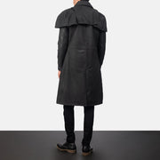 Men's Classic Distressed Svart Leather Duster för Herr - Lateral Side Profile View Showing Sleeve Cut &amp; Athletic Taper Fit