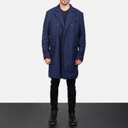 
Blue Wool Double Breasted Coat in Navy Blue Synthetic Wool - Framifrån med skräddarsydd silhuett | Handla online