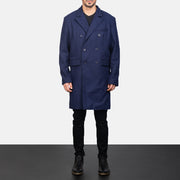 
Blue Wool Double Breasted Coat - Sidoprofil som visar ärmskärning