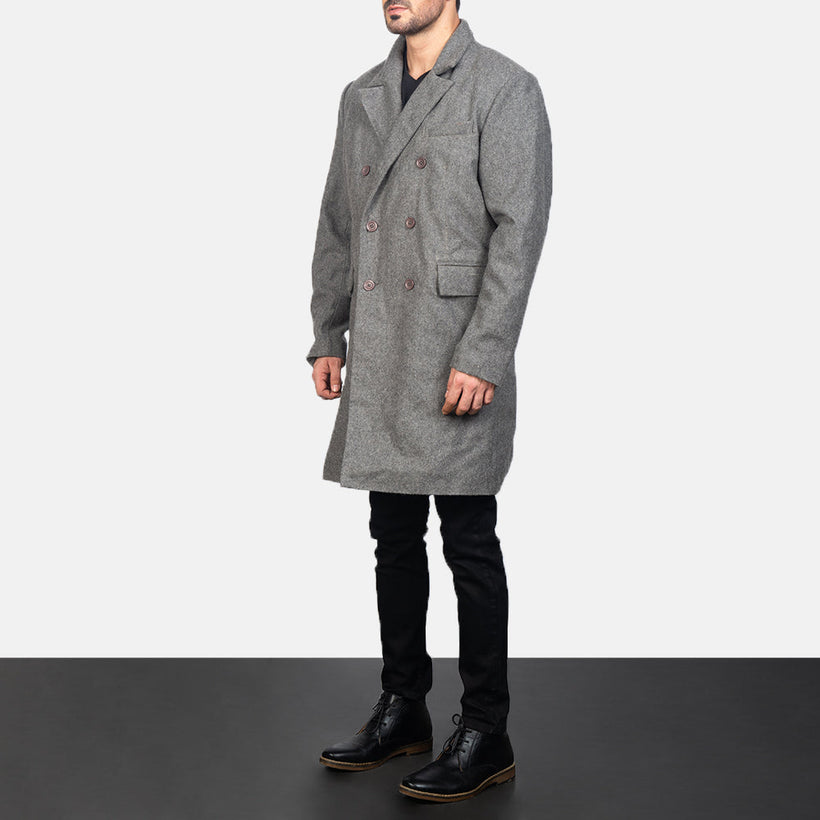 Claud Grey Wool Double-Breasted Coat för Herr