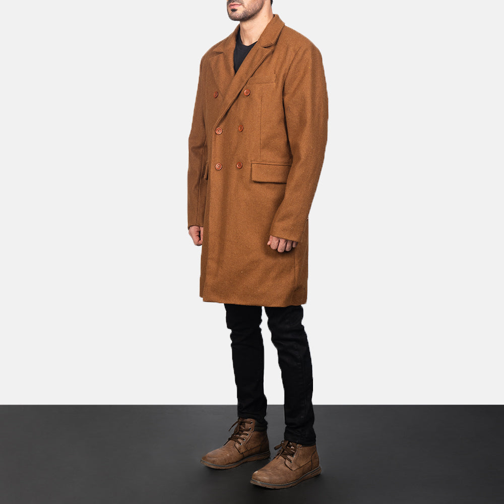 
Khaki Synthetic Wool Trench Coat - Bakifrån med perfekt axelpassform och ren fåll
