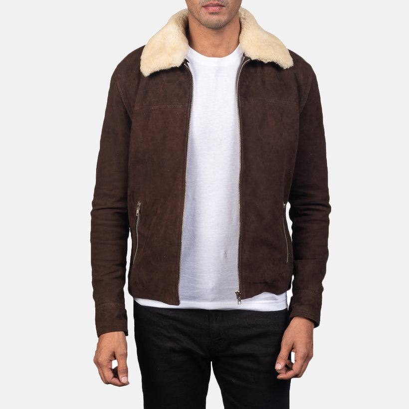 Coffner Brun Shearling Fur Läderjacka för Herr