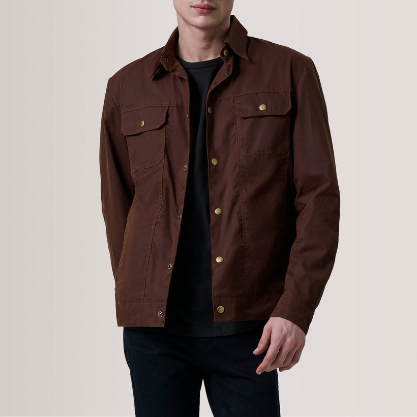 Colberto Brun Waxed Canvas Trucker Läderjacka för Herr