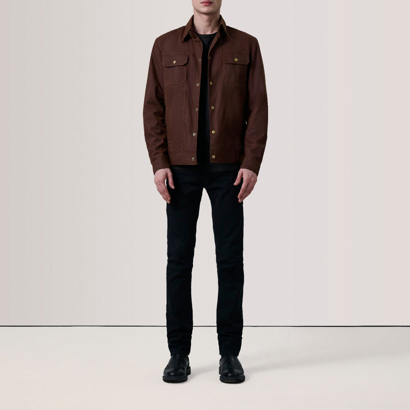 Colberto Brun Waxed Canvas Trucker Läderjacka för Herr