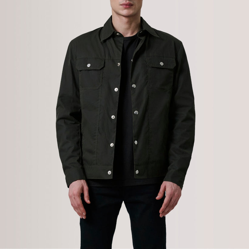 Colberto Olive Waxed Canvas Trucker Läderjacka för Herr