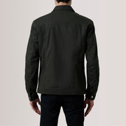 
Närbildsdetalj of Classic Collar & Snap Button Hardware on Colberto Olive Waxed Canvas Trucker Läderjacka för Herr For Men