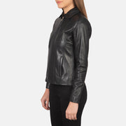 Women Colette Svart Läderjacka för Dam - Lateral Side Profile View Showing Sleeve Cut &amp; Athletic Taper Fit