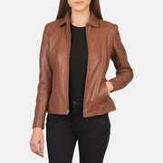 Women Colette Brun Läderjacka för Dam in Brown Sheepskin Leather - Front Profile View &amp; Tailored Silhouette | Buy Online