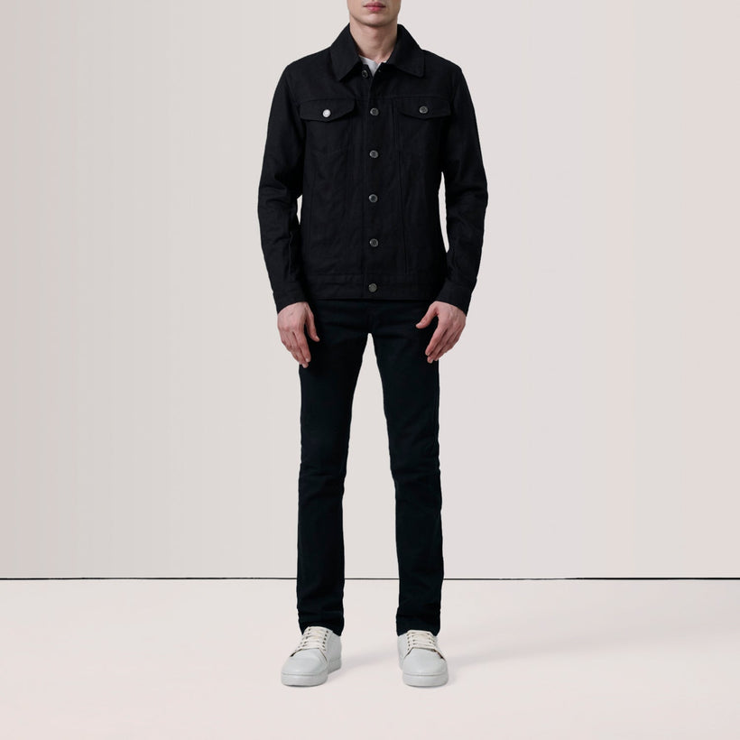 Conard Svart Denim Trucker Läderjacka för Herr