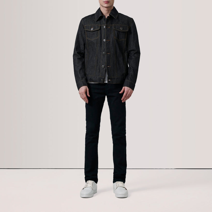 Conard Faded Svart Denim Trucker Läderjacka för Herr
