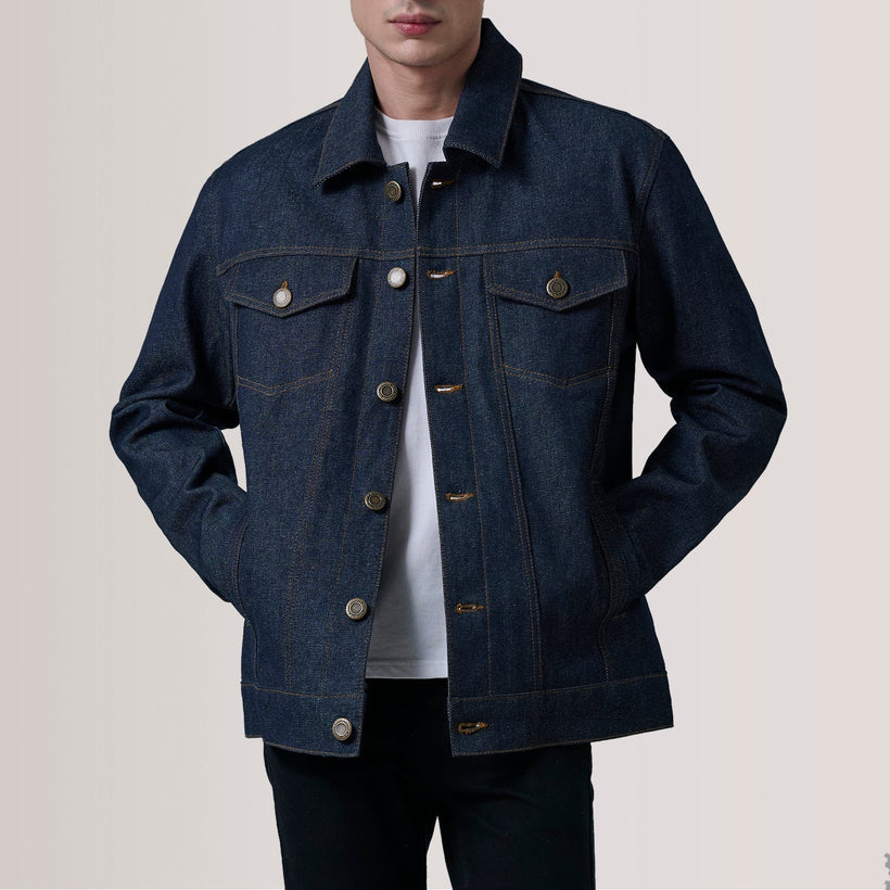 Conard Indigo Blå Denim Trucker Läderjacka för Herr