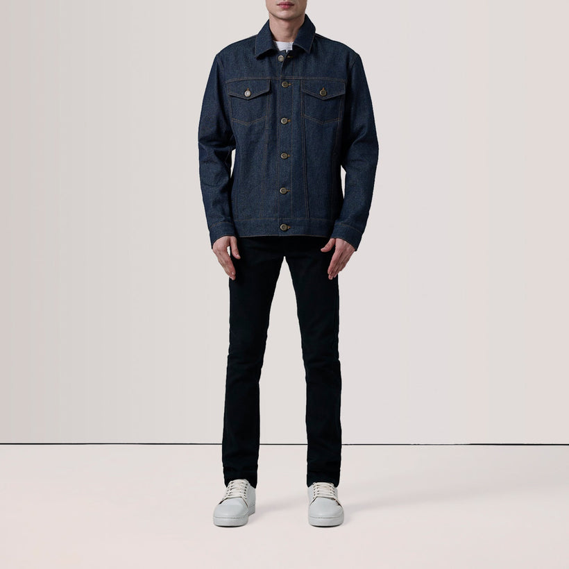 Conard Indigo Blå Denim Trucker Läderjacka för Herr