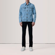 Light Blue Full-Grain leather Jacket - Back View Showing Tailored Shoulder Fit &amp; Clean Hemline