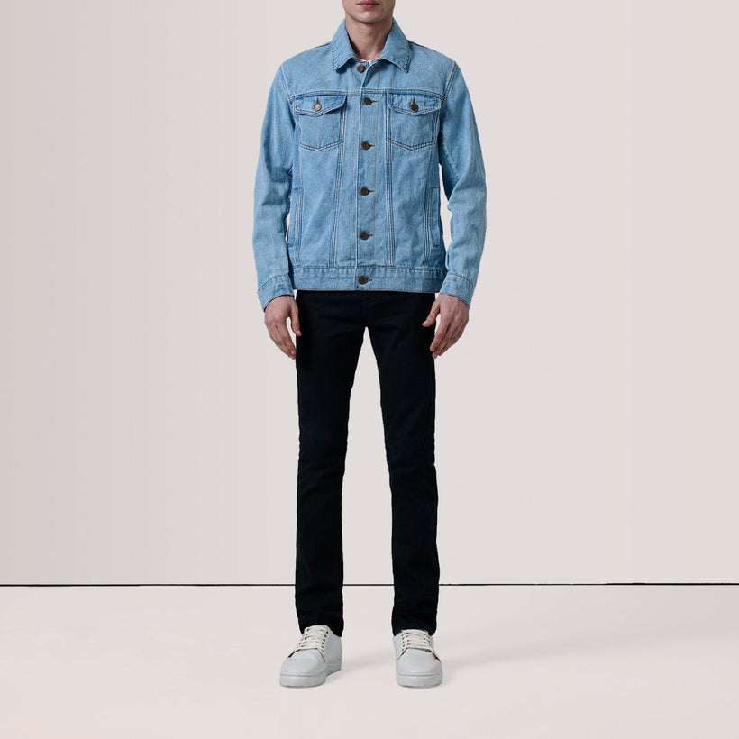 Conard Light Blå Denim Trucker Läderjacka för Herr