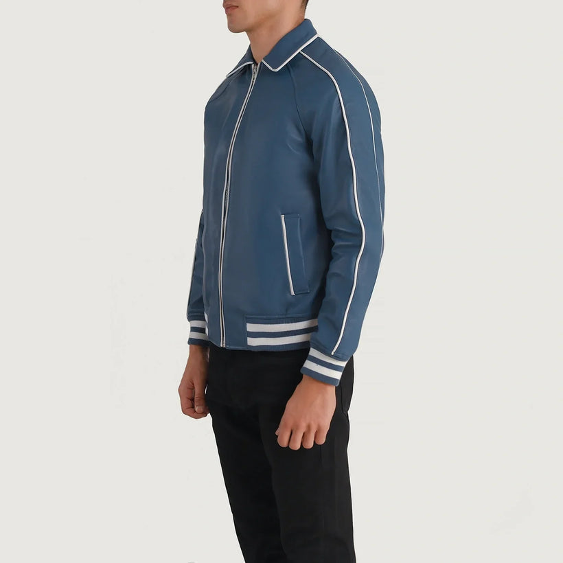 Cooper Blue Leather Varsity Läderjacka för Herr