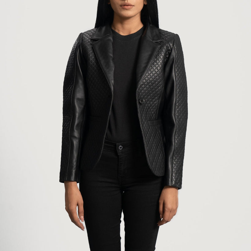 Cora Quilted Svart Leather Blazer för Dam
