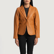 
Cora Quiltad Brun Läderblazer för Dam in Brown Sheepskin Leather - Framifrån med skräddarsydd silhuett | Handla online