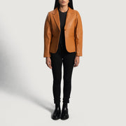
Närbildsdetalj of Notch & Button Hardware on Cora Quiltad Brun Läderblazer för Dam