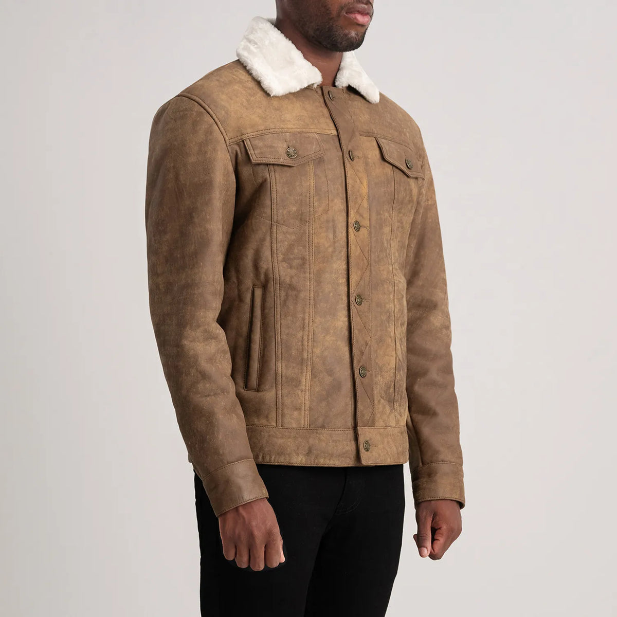 
Distressed Brown Sheepskin Snuffed Aviator Jacket - Bakifrån med perfekt axelpassform och ren fåll