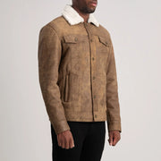 
Distressed Brown Sheepskin Snuffed Aviator Jacket - Bakifrån med perfekt axelpassform och ren fåll