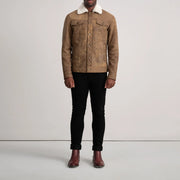
Dallis Snuffed Brown Shearling Trucker Jacket - Sidoprofil som visar ärmskärning