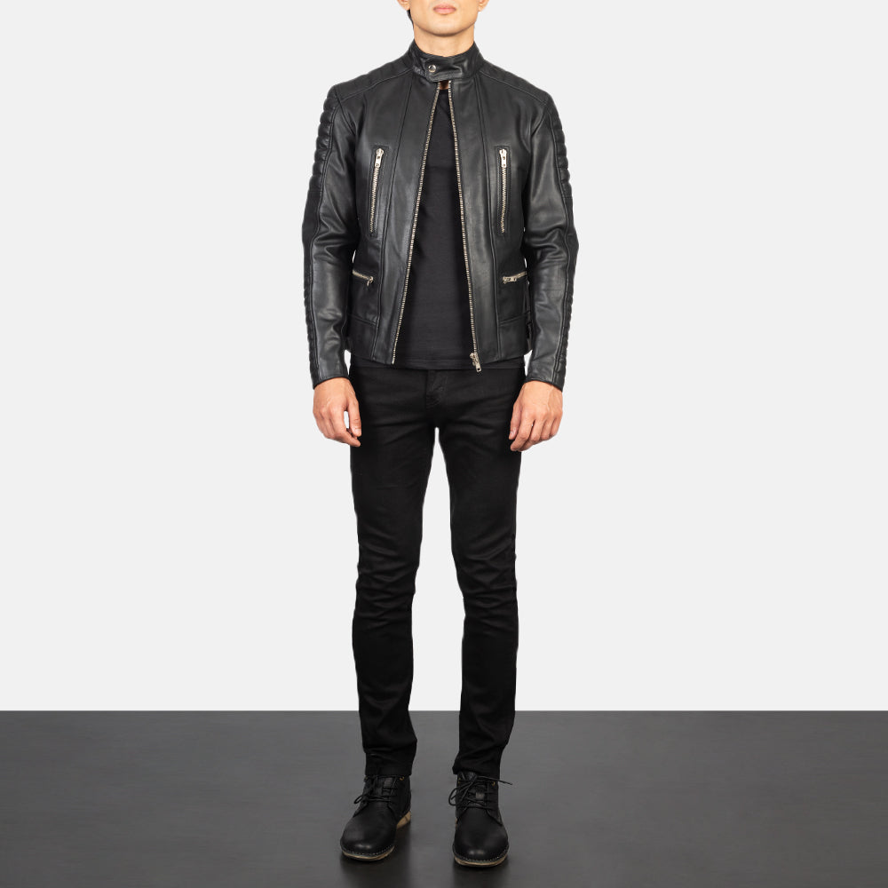 
Damian Grey Suede Biker Jacket - Sidoprofil som visar ärmskärning