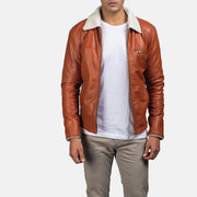 Men's Dan Frost Ljusbrun Shearling Läderjacka för Herr in Brown Sheepskin Leather - Front Profile View &amp; Tailored Silhouette | Buy Online