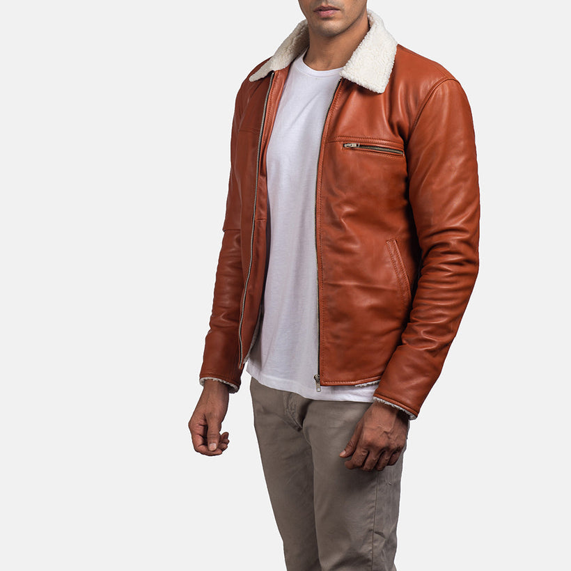 Dan Frost Ljusbrun Shearling Läderjacka för Herr