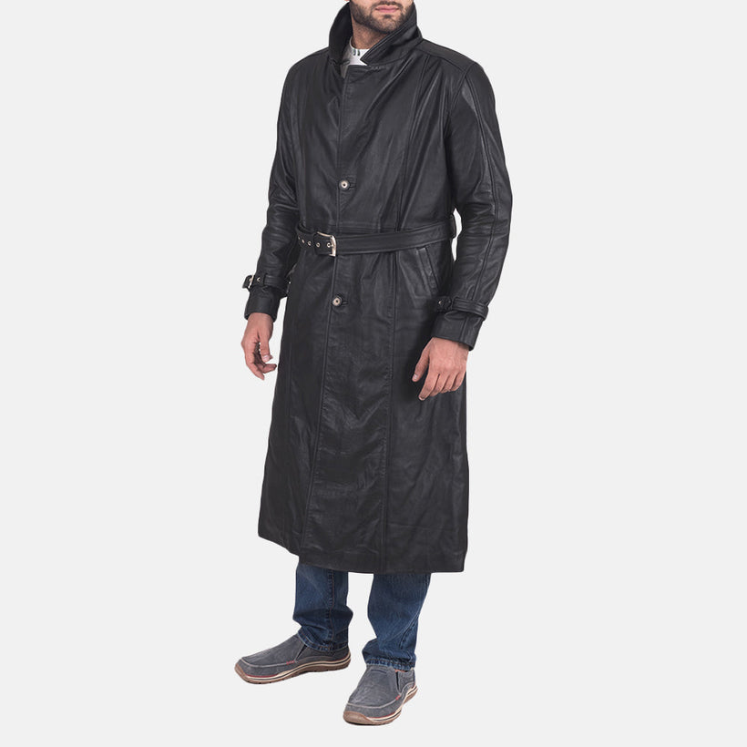 Daniel Svart Leather Trench Coat för Herr