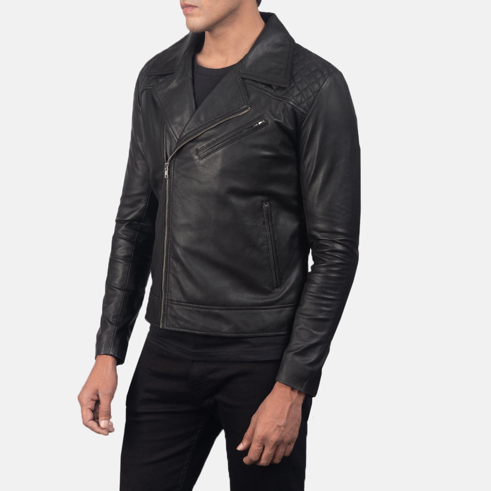 Distressed Brown Goatskin Leather Biker Jacket - Bakifrån med perfekt axelpassform och ren fåll