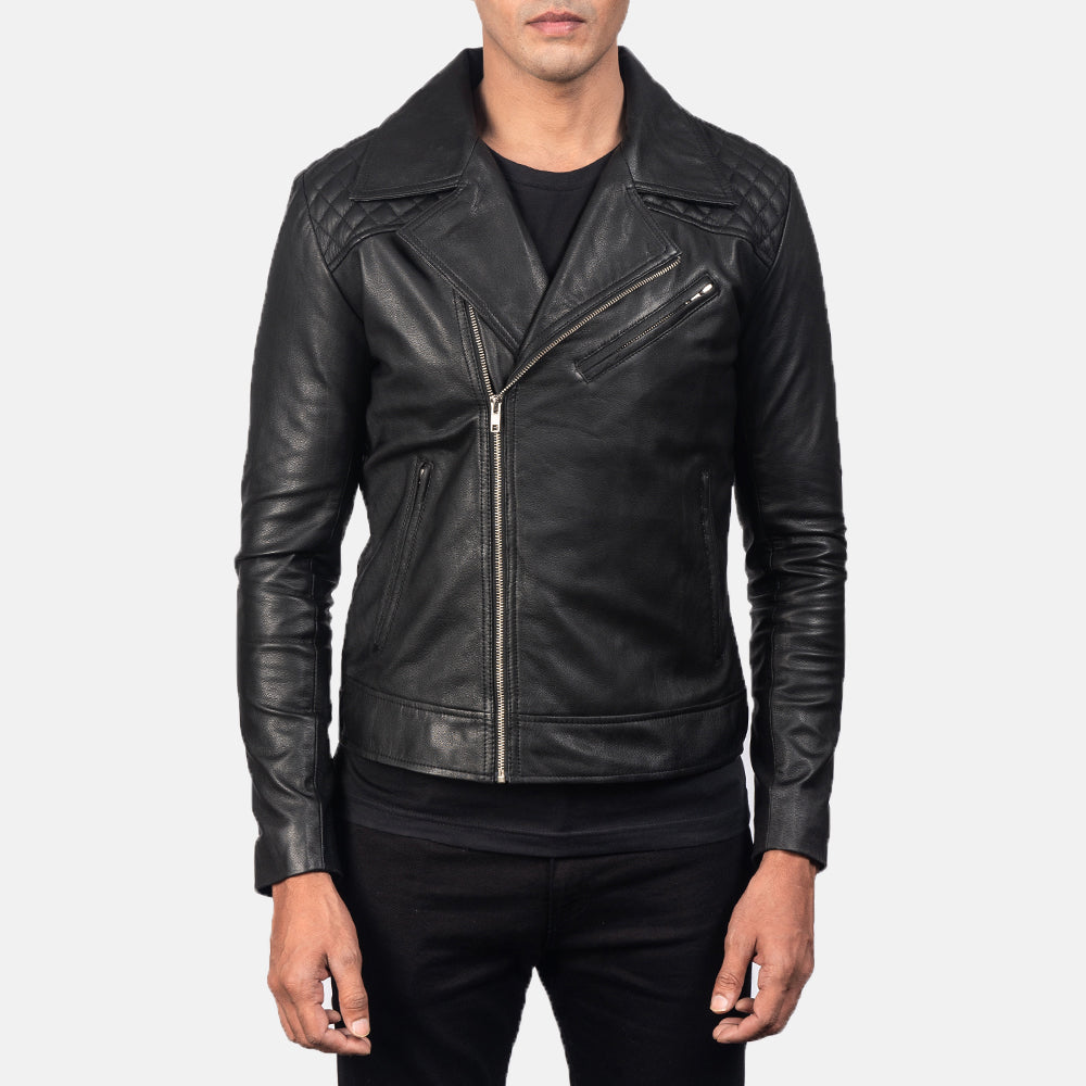 Danny Quilted Brown Leather Biker Jacket - Sidoprofil som visar ärmskärning