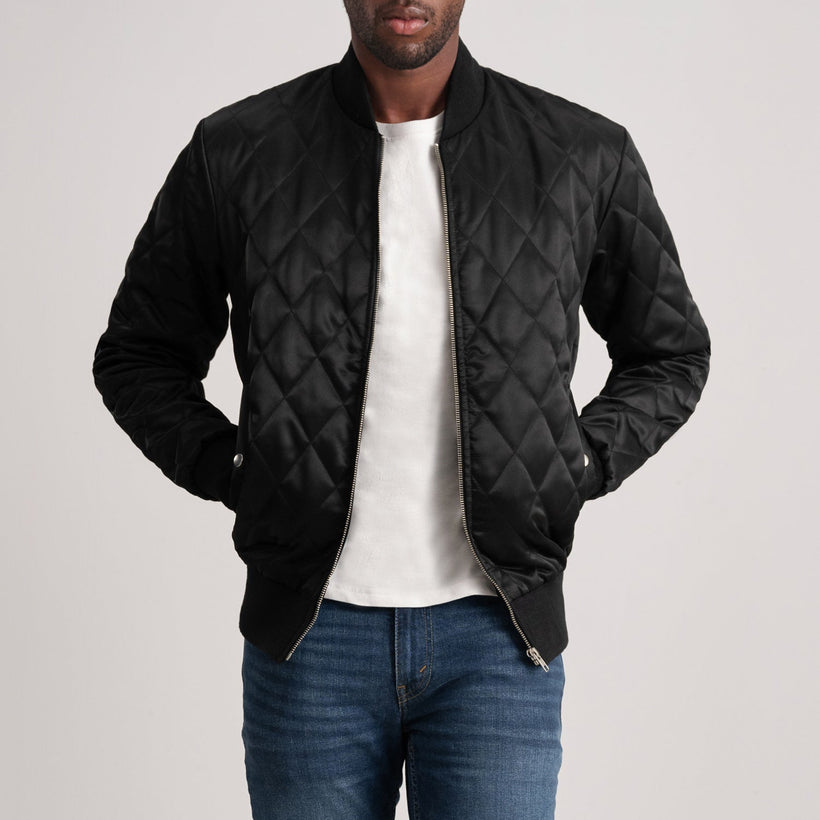 Danson Quilted Svart Varsity Läderjacka för Herr