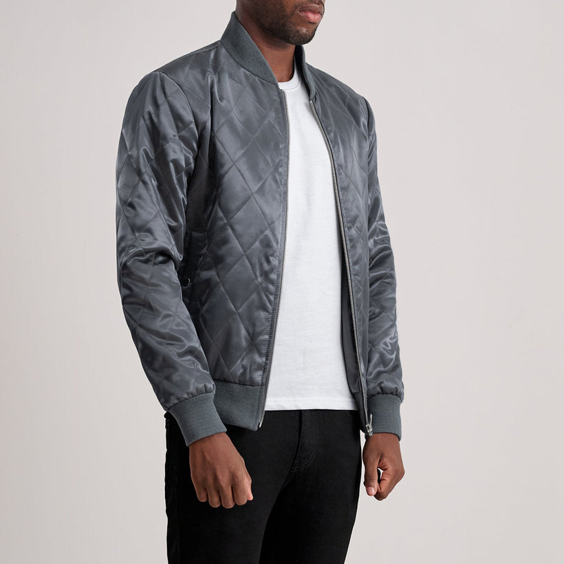 Danson Quilted Grey Varsity Läderjacka för Herr