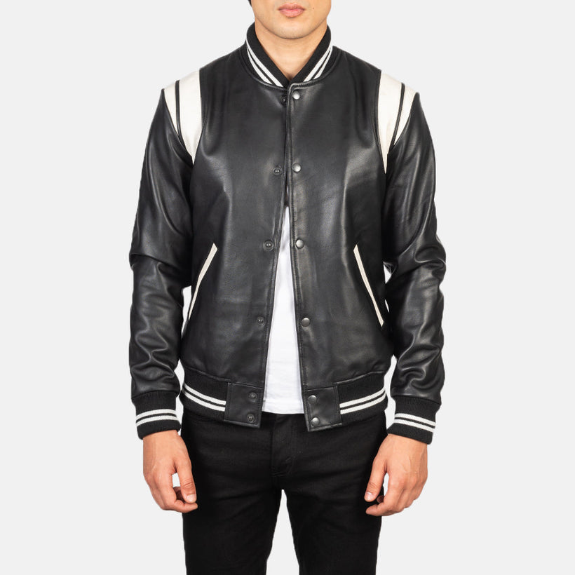 Dantee Svart Leather Varsity Läderjacka för Herr