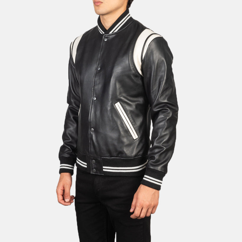 Dantee Svart Leather Varsity Läderjacka för Herr