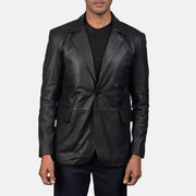 Men's Daron Svart Leather Blazer för Herr in Black Sheepskin Leather - Front Profile View &amp; Tailored Silhouette | Buy Online
