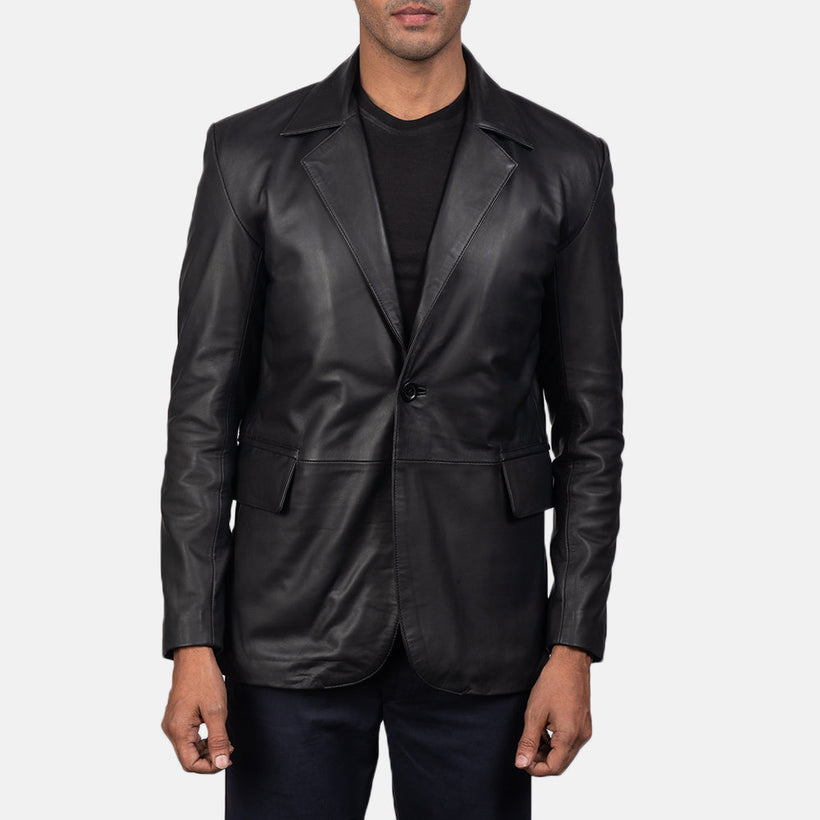 Daron Svart Leather Blazer för Herr