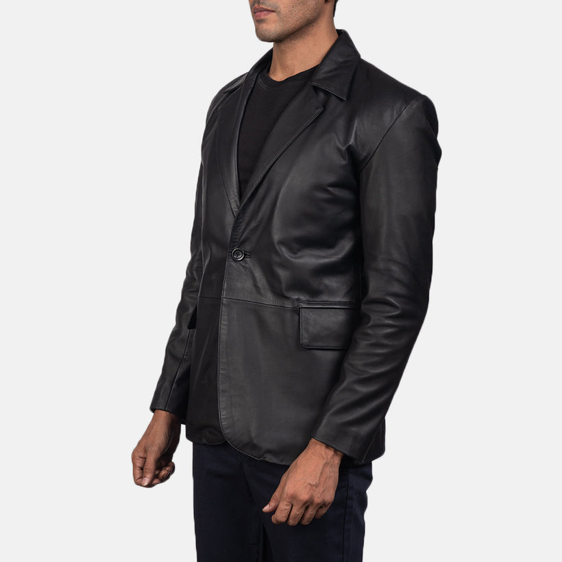 Daron Svart Leather Blazer för Herr