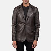 Daron Brun Leather Blazer för Herr in Brown Sheepskin Leather - Front Profile View &amp; Tailored Silhouette | Buy Online