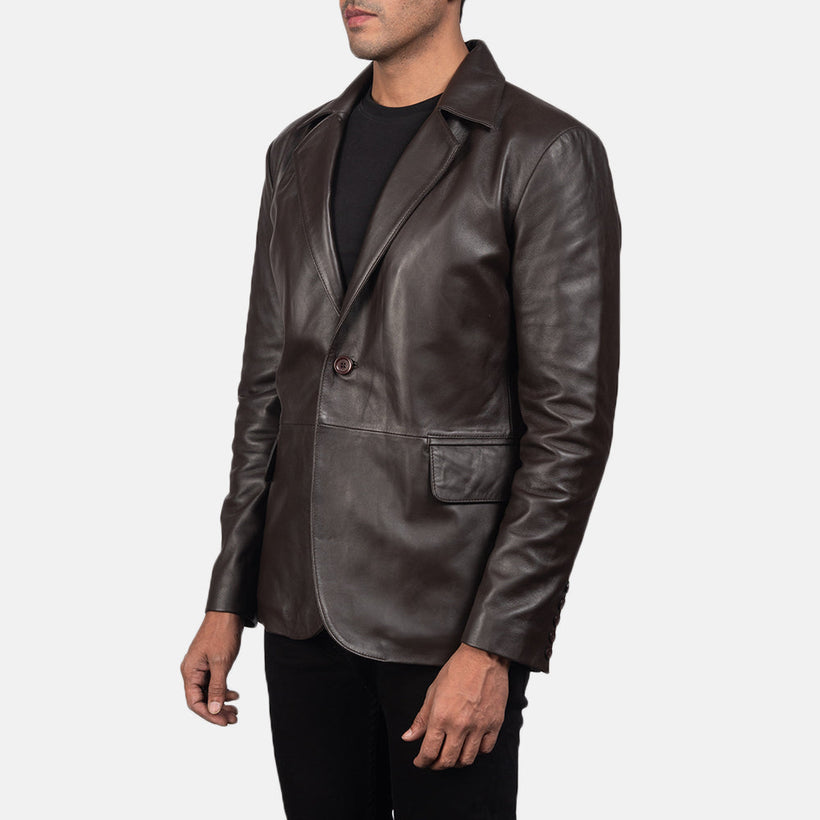 Daron Brun Leather Blazer för Herr