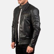 Dean Svart Bikerjacka i Läder för Herr - Back View Showing Tailored Shoulder Fit &amp; Clean Hemline