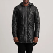 
Närbildsdetalj of Hooded & Zipper with Placket Hardware on Delvin Tan Leather Parka