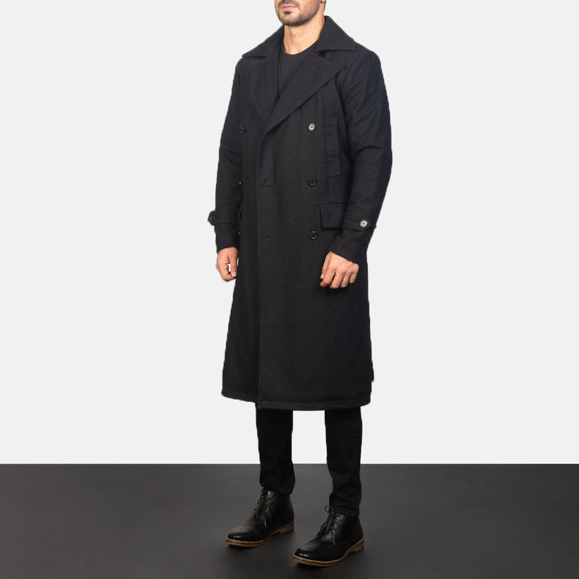 Detective Svart Wool Coat för Herr