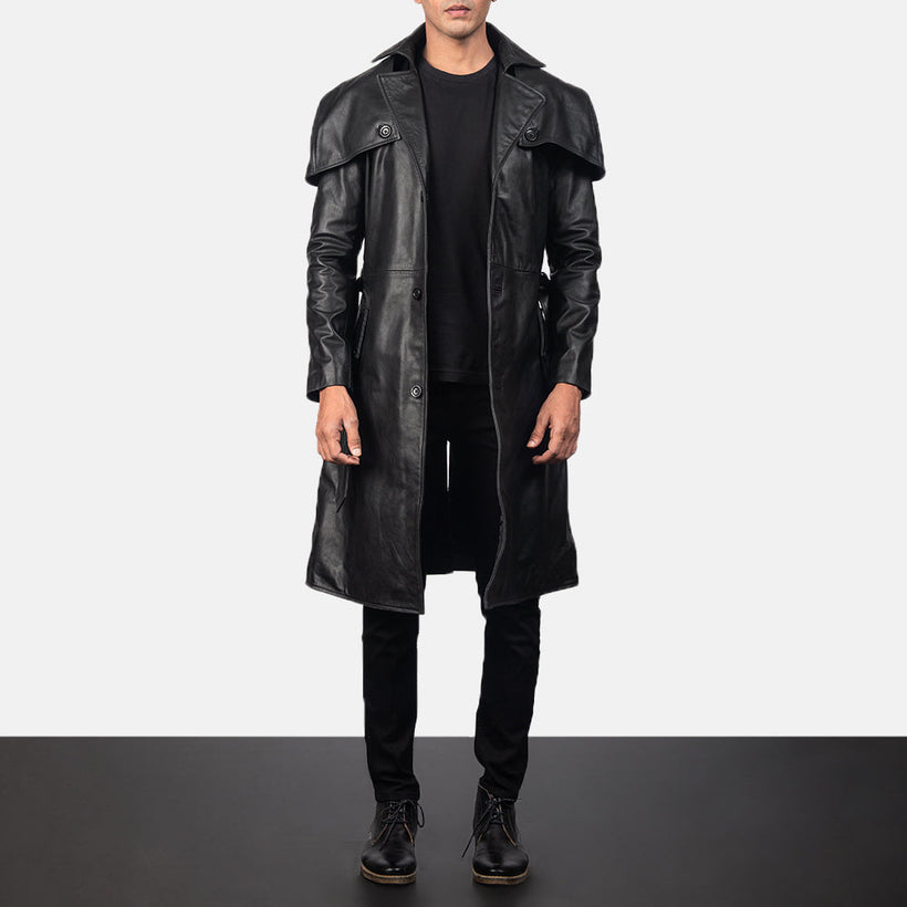 Deux Svart Leather Duster för Herr
