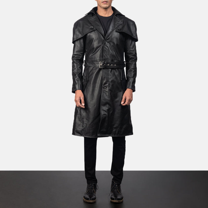 Deux Svart Leather Duster för Herr