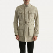 Dolf Off-White Suede Läderjacka för Herr in Off-White Cowhide Suede - Front Profile View &amp; Tailored Silhouette | Buy Online