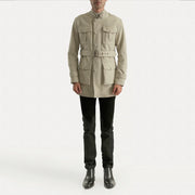 Dolf Off-White Suede Läderjacka för Herr - Lateral Side Profile View Showing Sleeve Cut &amp; Athletic Taper Fit