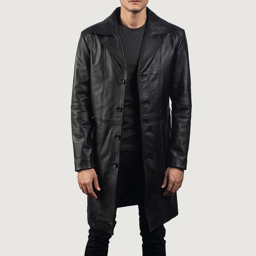 Don Long Svart Leather Coat för Herr