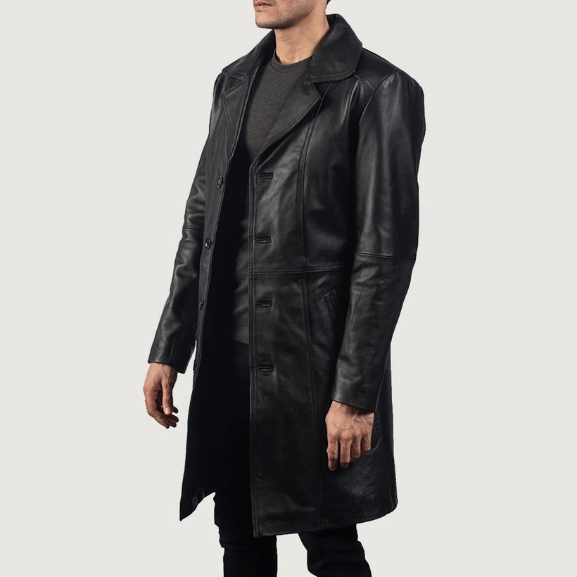 Don Long Svart Leather Coat för Herr