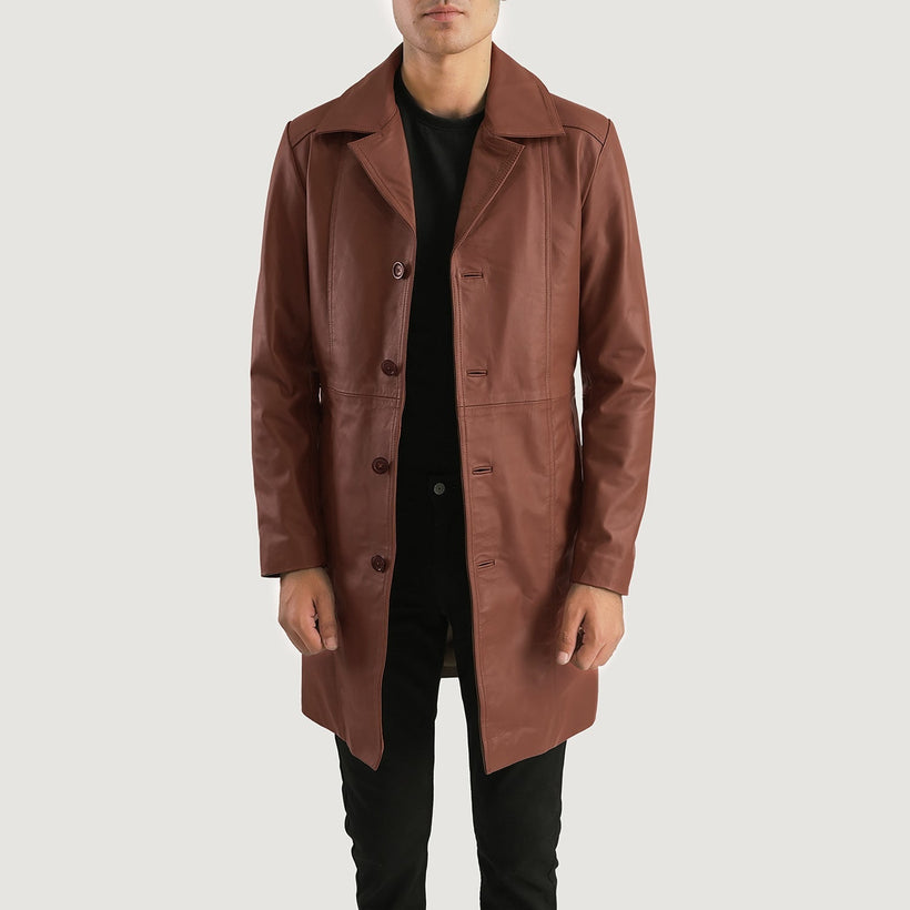 Don Long Brun Leather Coat för Herr